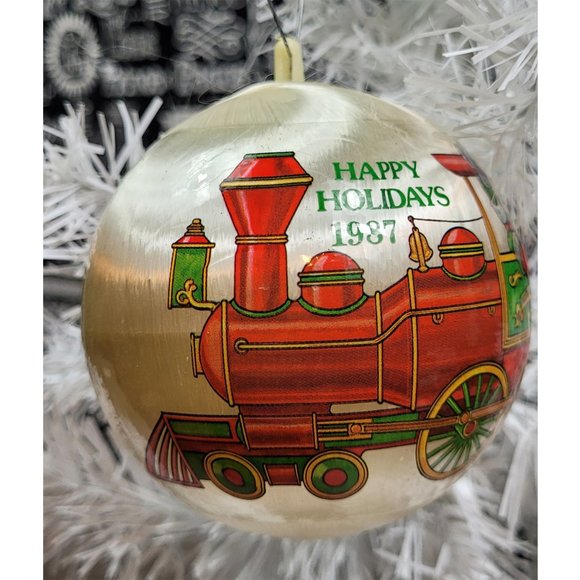 Vintage 1987 Santa North Pole Railroad Satin Ball Christmas Ornament - Picture 2 of 10